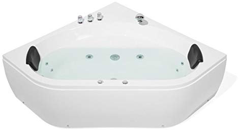 Supply24 since 2004 Whirlpool Badewanne Malta weiß– 140x140 cm – Eckmontage links oder rechts – 12 Massagedüsen, LED Farblicht, XXL-Kopfstützen & Armaturen – Spa Whirlpool für 2 Personen – Indoor