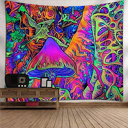 Dollin&Dockin Wandteppiche Wandbehang Tapisserie, Hippie Wandteppich Wand Hängen Bunte Pilzwald, Rechteckig Art Decor Drucken Gewebe Für Wohnzimmer Schlafzimmer