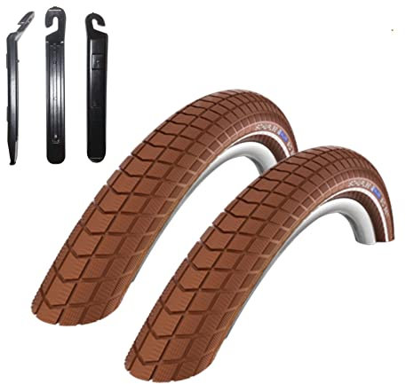 2 x Schwalbe Big Ben Fahrradreifen Fahrradmantel mit Reflex in Braun 55-559 (26 x 2.15) inkl. 3 Reifenheber