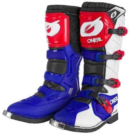 O'NEAL | Stivali Motocross | Enduro Motorcycle | Comfort grazie a Air-Mesh-Insole, quattro fibbie, materiale sintetico di alta qualità | Stivali Rider Pro | Adulto | Bianco Rosso Blu | Taglia 48