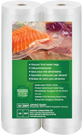 BoxLegend Vacuum Sealer Bags Vacuum Food Sealer Rolls, 2 Rolls 20 x 600cm Sous Vide Bags, Heavy-Duty Commercial Customized Size Food Bags for Food Storage, Sous Vide Cooking, BPA-Free