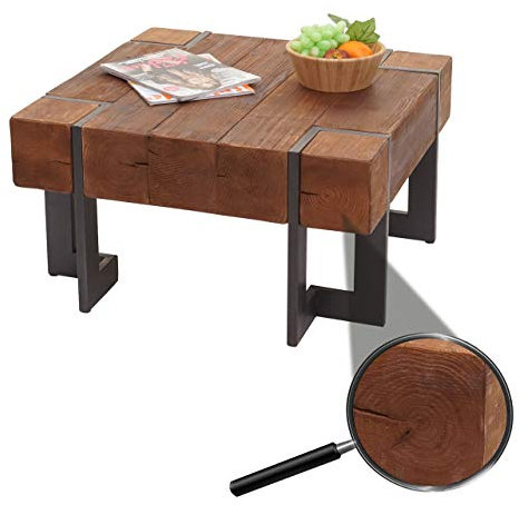 Mendler Couchtisch HWC-A15, Wohnzimmertisch, Tanne Holz rustikal massiv MVG-Zertifiziert - braun 70x70cm