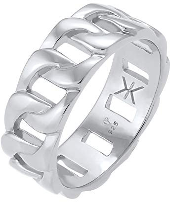Kuzzoi Massiver Herrenring (8mm) im Panzer Design poliert, Bandring für Männer aus 925 Sterling Silber, Ring im Chunky Chain Look, Ringgröße 60, 0611842020_60