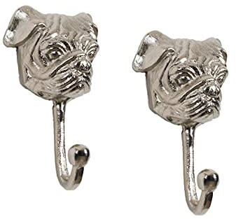 Artra Design GmbH Wandgarderobe Kleiderhaken in Silber Mops 2er Set Haken Wandhaken Aluminium Geweihhaken Wanddeko Dekoration Wandfigur Wandgeweih