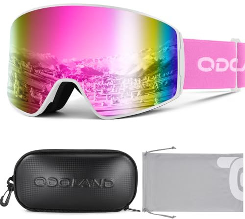 Odoland Lunettes de Ski, Masque Ski de Snowboard Cylindriques, Anti-UV400, Anti-Buée, Coupe-Vent, Lunettes de Snowboard pour Homme Femme Adolescent, WP