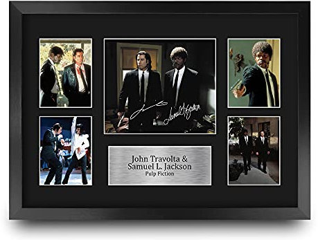 HWC Trading FR A3 John Travolta & Samuel L Jackson Pulp Fiction Vincent & Jules Geschenke Gedruckt, Signiert Autogramm Bild Für Film-Erinnerungsstücke-Fans - A3 Framed