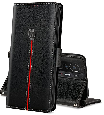 Hülle für Xiaomi Mi 11T/Mi 11T Pro, Magnet Ledertasche Handyhülle, Klapp Leder Kartenfächer Mi 11T Pro Schutzhülle, Flip TPU Bumper Book Case,Stoßfeste Wallet Cover für Mi 11T/Mi 11T Pro Schwarz