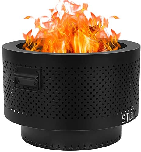 STBoo Rauchfreie Feuerstelle für draußen mit tragbarer Tragetasche, 50.8x35.6 cm, Feuerstellen für den Außenbereich, Holzverbrennung, raucharme Outdoor-Kamin für Lagerfeuer, Picknick, schwarz, L