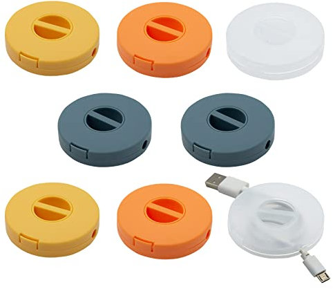 LIUCONGBD - Avvolgicavo portatile, 8 pezzi, 4 colori, rotondo, per tenere in ordine i cavi, prolunga retrattile, per avvolgere auricolari, cavi USB, mouse, caricabatterie