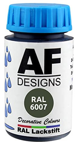 Alex Flittner Designs Pintura compatible con pintar RAL 6007, color verde satinado, 50 ml, madera, metal, muebles de baño, barniz retocado de recompatible conción