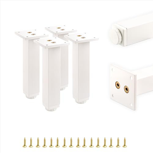 ALUSFERA 4 x Möbelfüße Verstellbar 30x30x150 mm - Füße für Möbel aus eloxiertem Aluminium - Möbelfüsse Höhenversteller bis zu 20 mm - Schrankfüsse Reinigungsmittel und Feuchtigkeit resistent,Weiß