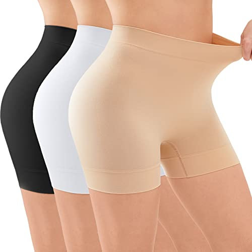 YADIFEN Short de Cyclisme pour Femme, sous-vêtement Anti-frottement, Confortable, Taille Haute Cyclisme Doux Anti-frottement Boyshort Culotte,Noir+Beige+Blancs,L