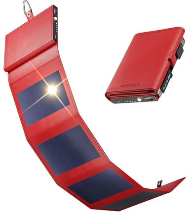 Sunslice I Photon Solar Power Bank mit SunPower Technologie, Handy Ladegerät im Taschenformat, ideal beim Camping oder Wandern, Mobile Solar Charger kompatibel mit Allen Smartphone-Marken, rot
