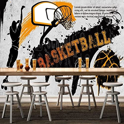 Personnalisé 3D Papier Peint Rétro Noir Et Blanc Personnalité Graffiti Basketball Ciment Peintures Murales Restaurant Café Bar Papiers Peints 3 D,200 * 140cm