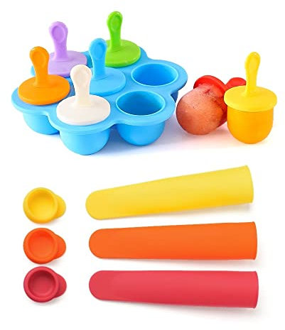 Focusynn - Molde para Helados Mini Popsicle y 3 Tiras Molde de Polos de Hielo Moldes de Silicona Reutilizables. Poleras Helado y Polos para Niños.… (Pequeño)