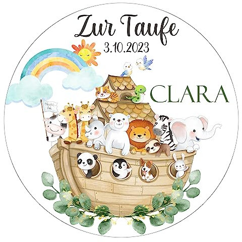 Tortenbild Muffinaufleger Zur Taufe Arche Noah personalisiert mit Wunschtext - Fondant | Oblate | Dekorpapier Plus