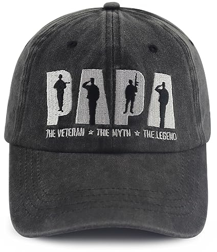 Gomcdlwn Papa Veteran The Myth The Legend Hat for Men Dad Grandpa, Funny Adjustable Cotton Embroiered Baseball Cap, Papa Veteran Schwarz, Einheitsgröße