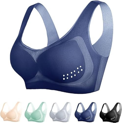 Ultra-Thin Ice Silk Ion Lymphvity Detoxification & Shaping Bra, Summer Seamless Cooling Bra for Women Blue