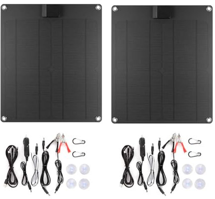 Shkalacar Mainteneur de Batterie de Voiture,Chargeur de Batterie de Voiture à Panneau Solaire 15 W x 2 5 V/12 V avec Ports de Sortie de chaîne USB DC,étanche pour RV/Camping/Automobile/Moto/Bateau
