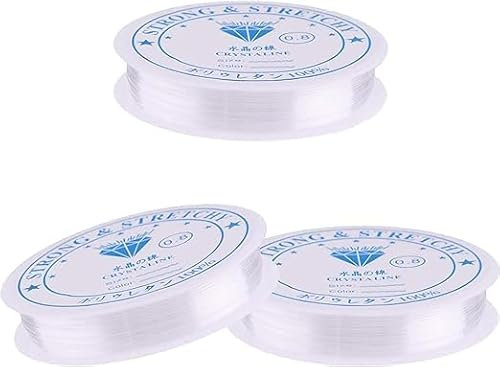 Buer Homie 3 Rolls (0.6/0.8/1.0 mm) jewellery strong elastic string wire for bracelets making, clear stretchy string for jewellery making, elastic clay beads thread for bracelets beading