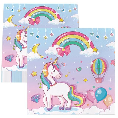 GROVBLE 40 Stück Einhorn Servietten,servietten regenbogen einhorn Mottoparty,servietten mädchen,einhorn servietten kindergeburtstag Partygeschirr Kindergeburtstag,Partygeschirr33*33CM…