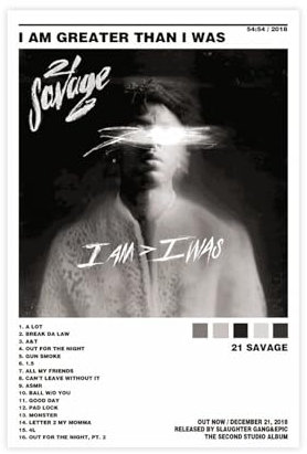 GUyfam 21 Poster Savage Poster Album Cover Poster Leinwand Poster Wandkunst Dekor Druck Bild Gemälde für Wohnzimmer Schlafzimmer Dekoration 40 x 60 cm