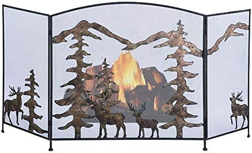 Funkenschutz, Feuer- und Funkenschutz, extra breit, 3-teilig, faltbar, Vintage-Feuer- und Funkenschutz (Messing)