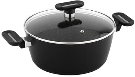 Techwood Casserole/Faitout 24cm en Aluminium Forgé avec Revêtement Marbré Anti-adhérent - Polyvalente pour Induction et Plus