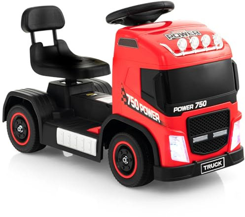 GYMAX Kids Ride on Car, 6V Battery Powered Toy Car with Height Adjustable Seat, Music, Lights, Horn Sound, Forward & Backward, Children Electric Truck for Boys Girls (Red)