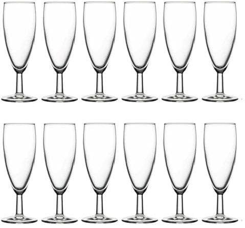 simpa 12pc Bohemia Crystal Short Stem Wine Glasses Champagne Flutes - 220ml Capacity - Dishwasher & Freezer Safe.