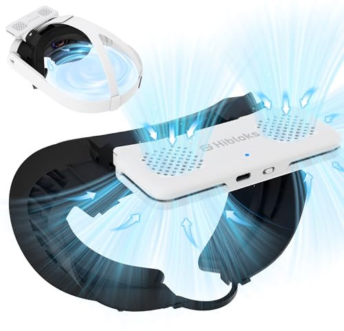 HiBloks Face Cover with Cooling Fan for Meta Quest 3 Accessories, Soft PU Leather Compatible with Oculus Quest 3 Fan Cooler Active Air Circulation Ventilation to Relieve Lens Fogging (2 Speeds)