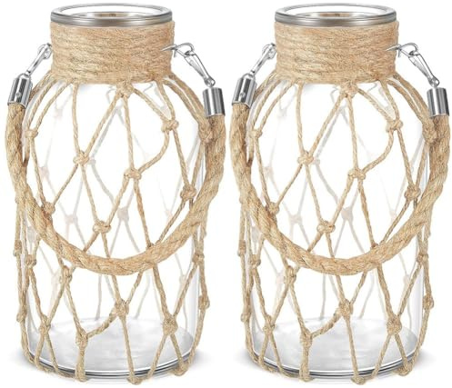 Kliplinc Seilnetz, Trockenblumen-Glasvase, Rustikales H?ngendes Einmachglas, Seilverpackung, Dekorative Flaschen mit f¨¹r Hochzeitsfeier, Einfach zu Verwenden, 20 X 10 cm