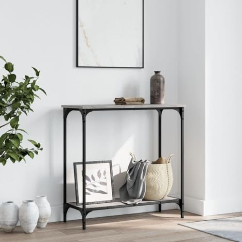 Gecheer Konsolentisch Flurtisch Konsole Beistelltisch Wandtisch Frisiertisch Deko Grau Sonoma 75x30,5x75 cm Holzwerkstoff