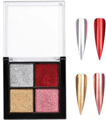 Chrom Pulver für Nägel, 4 Farben Mirror Metallic Nagelpuder, Nagel Pigment Pulver für Nagelkunst DIY Basteln Schminke Deko (MIX-C)