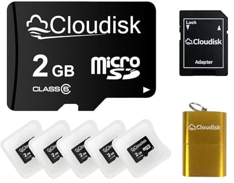 Cloudisk Pack of 5 Micro SD Card 2GB Flash Memory Card C6 with SD Adapter, Card Reader (2 GB)