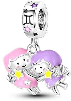 Glow In The Dark Birthday Birth Date Horoscope Star Sign Zodiac Month Charm Bead Pendant 925 Sterling Silver Compatible With Pandora Charm Moments Bracelet (Gemini)