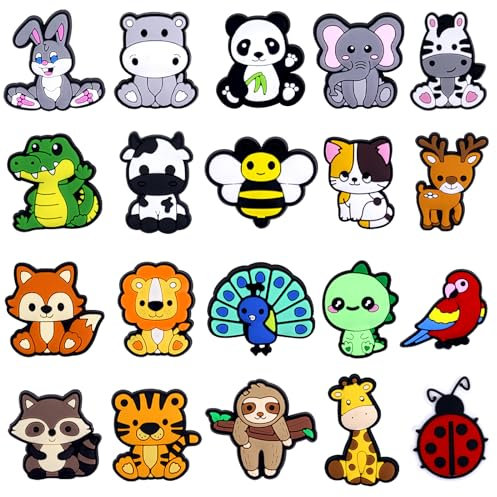 Alaxciax 20PCS Animal Shoe Charms, Cute Cartoon Jungle Animal Shoe Decoration Charms Accessories for Kids, Girls, Teen, Boys, Woman, Man Gifts, Party Favor