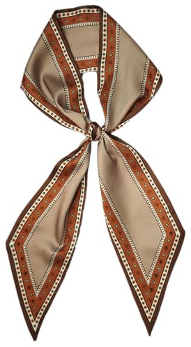 GIMIRO Satin Seidenschal 148 x 13,5 cm Krawatte Double Layer Bund für Blazer, Mantel, Kleid (62# Retro Coffee - Brown)