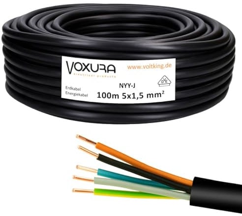 NYY-J 5x1,5 mm² 100m Ring Erdkabel Stromkabel Verlegung im Freien Erdreich Kupfer