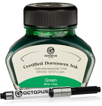 Octopus Fluids Indelible Ink Green with Converter, Certified According to DIN ISO 12757-2, 30 ml