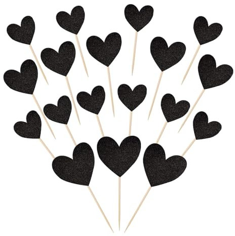 30 Stück Liebe Herz Tortendeko Glitzer Gemischte Größe Hochzeit Cupcake Toppers Verlobung Kuchen Deko für Jahrestag Braut Party Geburtstag Valentinstag Party Kuchen Dekorationen Schwarz