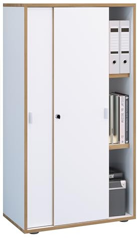 VCM Armario de Oficina de Madera Archivador Mobiliario de Oficina Armario Salia 3 Pliegues Anchura 60 cm Puertas correderas Blanco