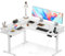 OffiGo Height Adjustable Desk, 150 x 120 cm L Shaped Electric Standing Desk with 2 Power Outlets, Corner Table with Monitor Stander for Home Office Workstation, White