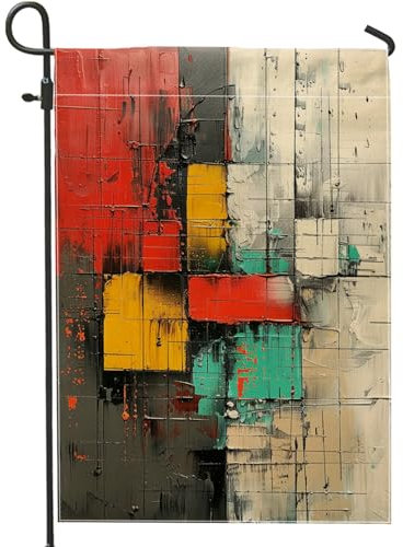 Drapeau de jardin géométrique abstrait, rouge, jaune, noir, été, art moderne, décoration d'intérieur, drapeaux de jardin, double face, cour, vacances, décoration extérieure, 30,5 x 45,7 cm