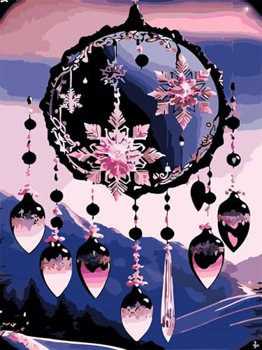 Carillon de flocon de neige Peinture par Numéro pour Adulte,avec Cadre Kit de Peinture à l'huile sur Toile Bricolage pour Débutants,avec Pinceaux et Pigment Acrylique pour Maison Décoration 55x70cm