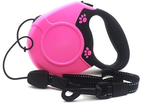 Einziehbare Hundeleine, 8 m, 360° verhedderungsfrei, ausziehbar, für kleine, mittelgroße und große Hunde bis zu 49 kg, Rosa