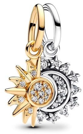 PHCLASY Glitzernde Sonne und Mond Charms-Anhänger Weihnachten Bead Charms 925 Sterling Silber Pendant für Europäische Armbänder und Halsketten für Damen