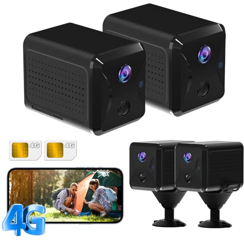 UCOCARE 4G LTE Überwachungskamera 2 Stück mit SIM Karte, Überwachungskamera ohne WLAN, Akku 5200mAh, HD Mini Kamera Innen Kabellos, 160° Blickwinkel, Nachtsicht, AI Bewegungserkennung Alarm