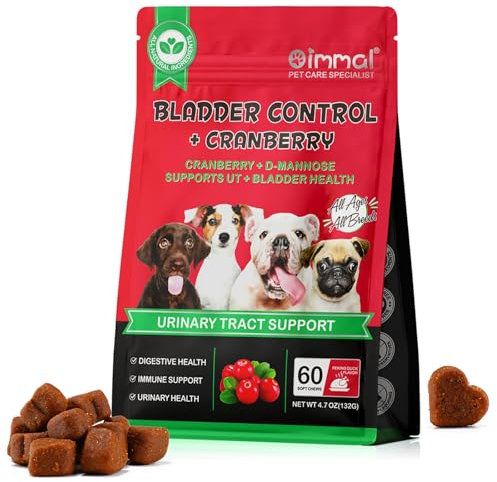 Apoyo para La Vejiga Y Los Riñones para Perros, 60 Pcs Tratamiento del Tracto Urinario Y Suplemento De Control De La Vejiga,Masticables Suaves con Arándano, Refuerzo Natural del Sistema Inmunológico