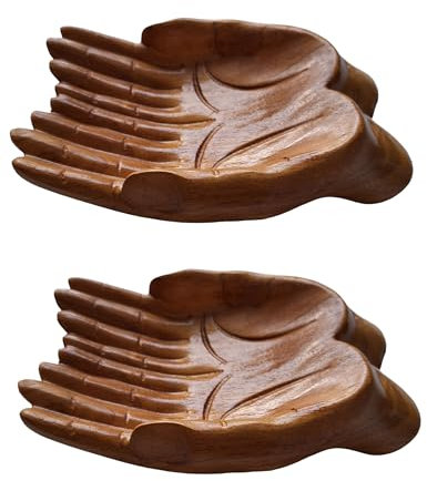 CleanPrince 2 Stück Holzschalen Hände, 175x125x45mm, braun, Ringschale Hochzeit Schlüsselschale Opferschale